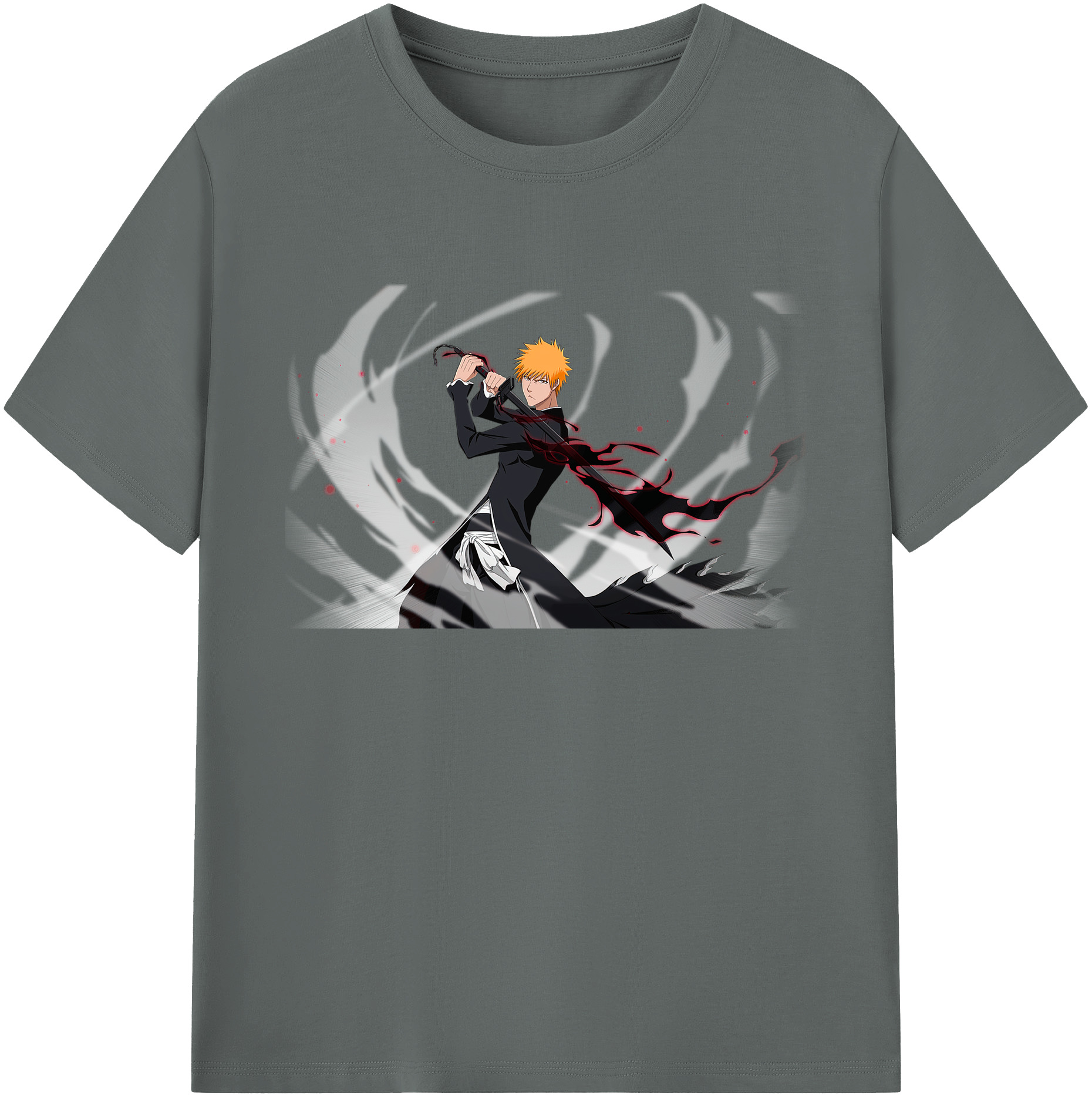 （画像用） ブリーチ 黒崎一護（くろさき いちご）BLEACH Kurosaki Ichigo 綿100％ メンズ半袖Tシャツ｜肌触りやわらか＆通気性
